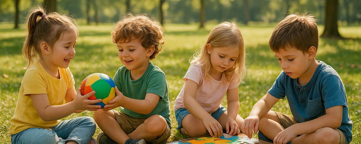 ילדים משחקים משחקי חברה בגינה